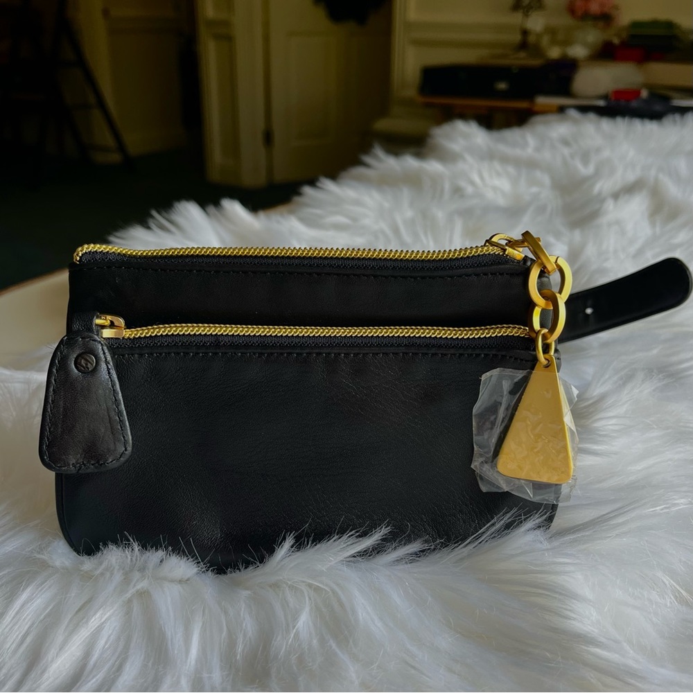 Americana by Sharif Black Leather Belt Bag with Gold Detailing